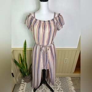 Lily Rose | Striped Off-Shoulder High Low Romper | Size L